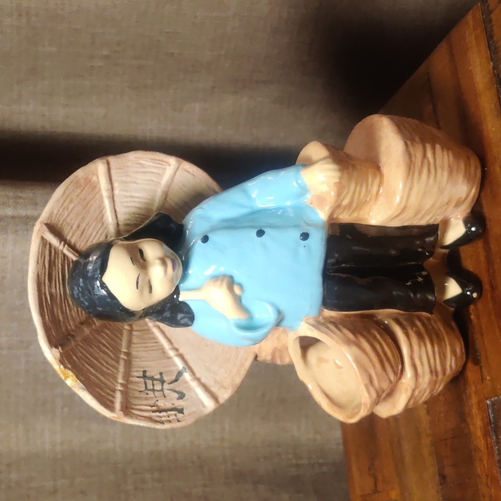 Vintage Mid-Century Woman With Basket Coolie Hat Stewart of California